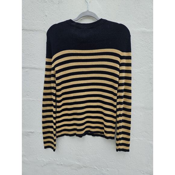 Ralph Lauren Sweater Womens Medium Navy Gold Striped Nautical Preppy Old Money - Picture 3 of 6